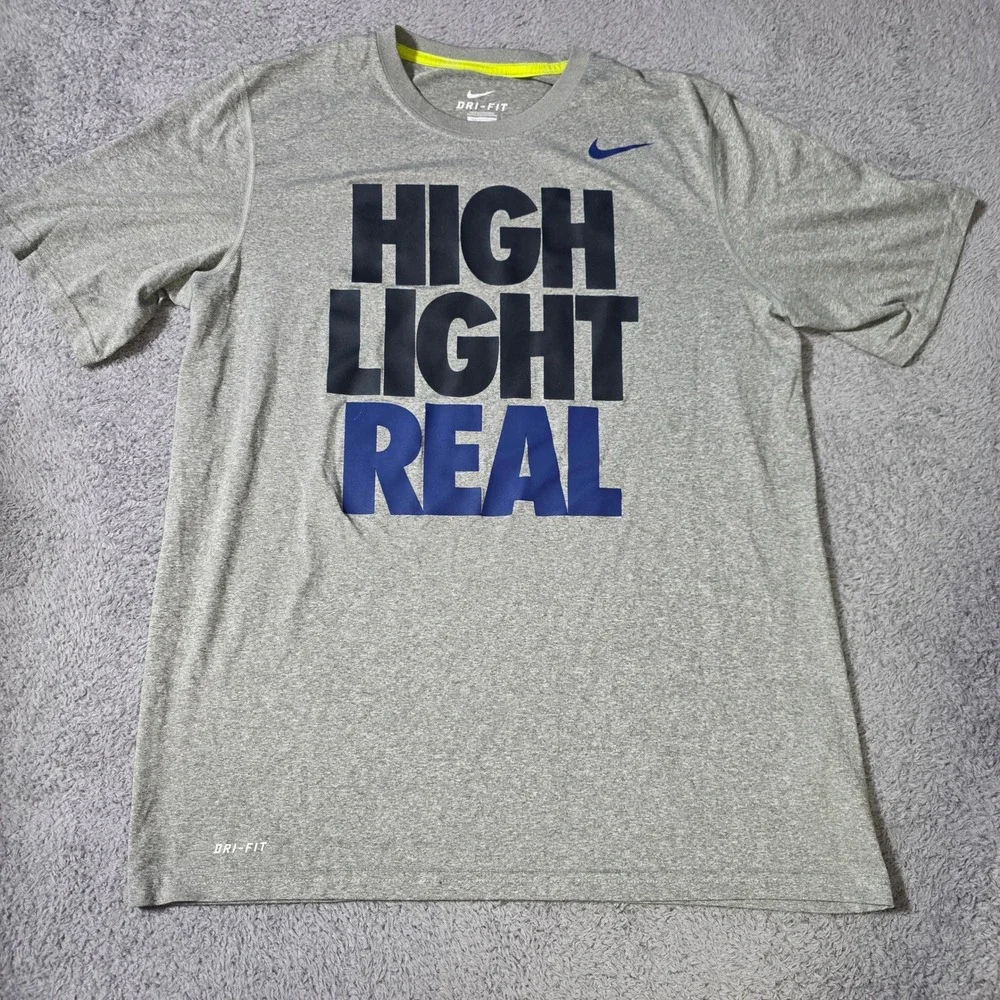Nike Mens Large T-Shirt Gray Dri-FIT High Light Real Graphic Short Sleeve Tee